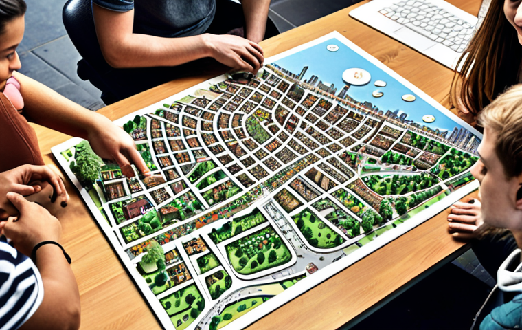 **A diverse group of young people co-creating a city plan using technology, with a focus on an inclusive workshop environment in Amsterdam.**