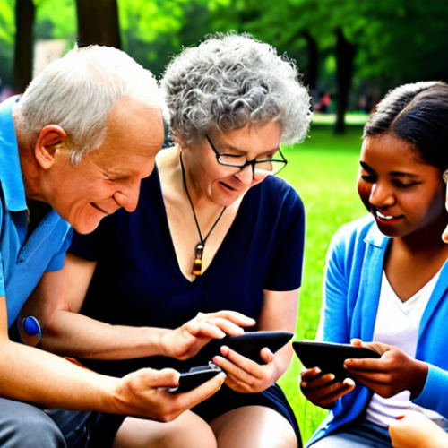 **Image Prompt:** A diverse group of people of all ages connecting through various technologies (smartphones, tablets, laptops) but also engaging in face-to-face interactions in a park. Show a balance between digital and real-world connections, emphasizing community and shared experiences.